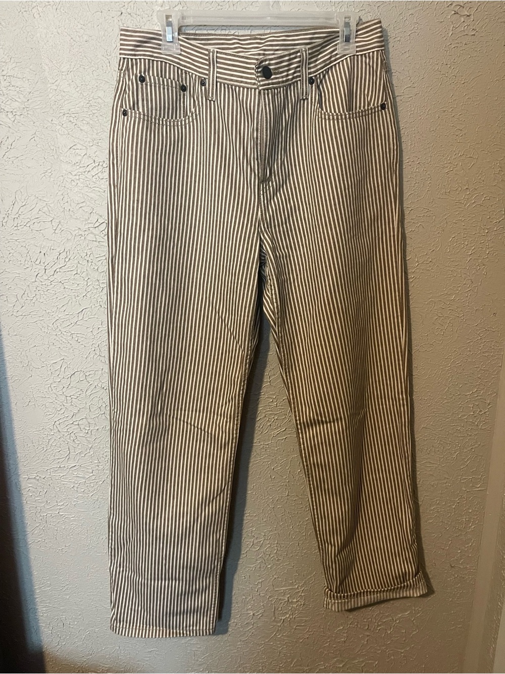 Levi's Cream and Brown Striped Straight-Leg Jeans